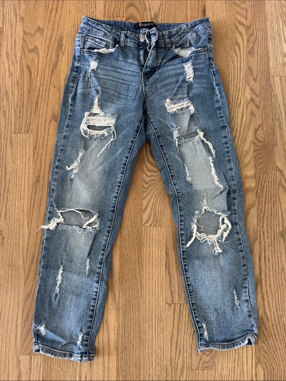 Light Blue Distressed Skinny Jeans — Women's Stretch Denim